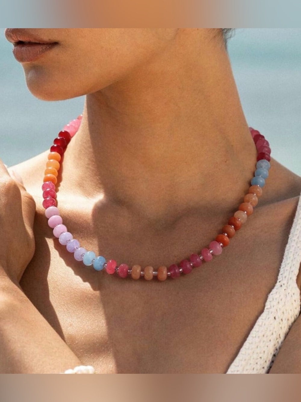 Multicolor Beaded Necklace with Pink, Orange & Purple Accents